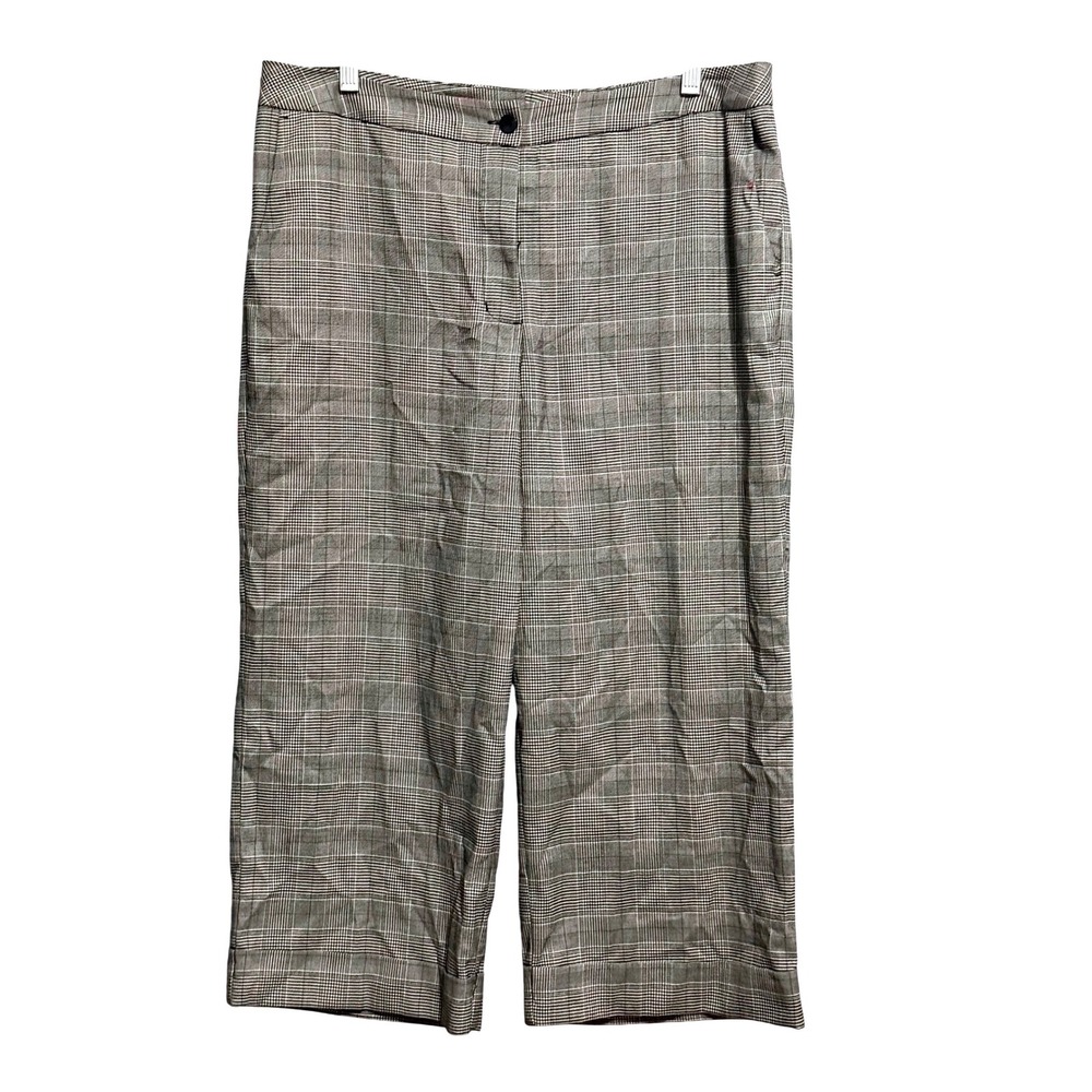Chicos Womens Grey Glen Plaid Wide Leg Cropped Trousers Size 2.5 XL Career Pants